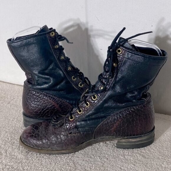 Vintage Justin Boots Pebbled Brown Burgundy Leather Packer Boots 7 - Picture 9 of 15